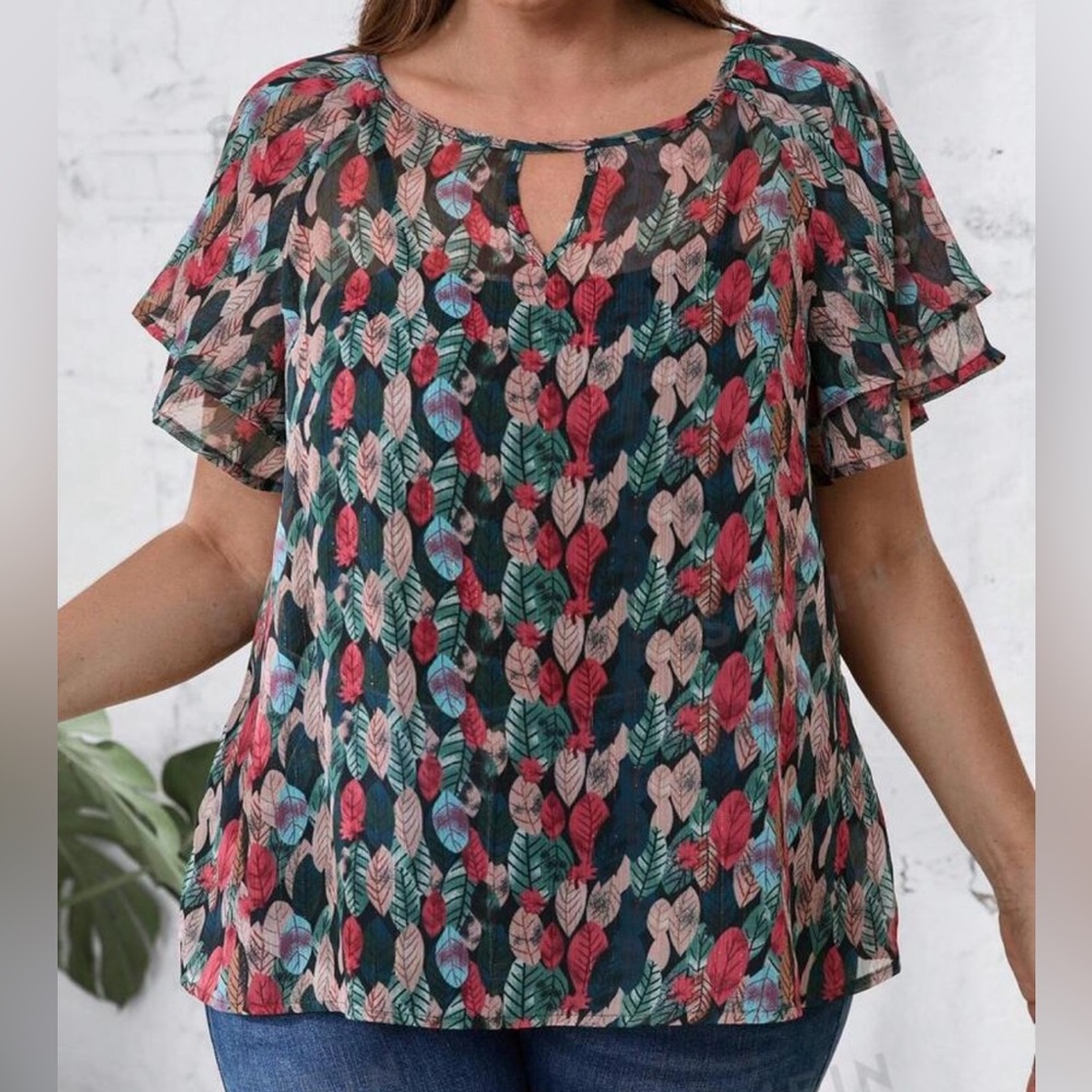 Keyhole Neckline with Butterfly Sleeve Shirt